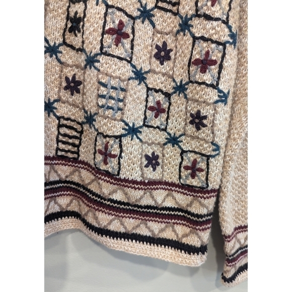 Paul Harris Design Vintage Tan Knit Cotton Ramie Embroidered Cardigan Medium - Picture 2 of 9